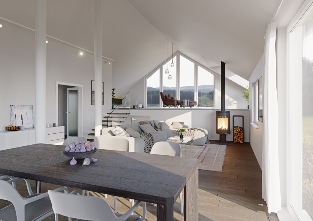 Visualisierung eines Dachgeschosses. Umbau zur Studio-Wohnung. Fotorealistisches Rendering. Die Diele.