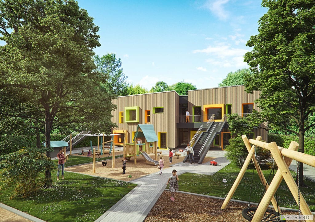 Architekturvisualisierung des Spielbereichs vom Kindergarten der Spielbereich des Kindergarten