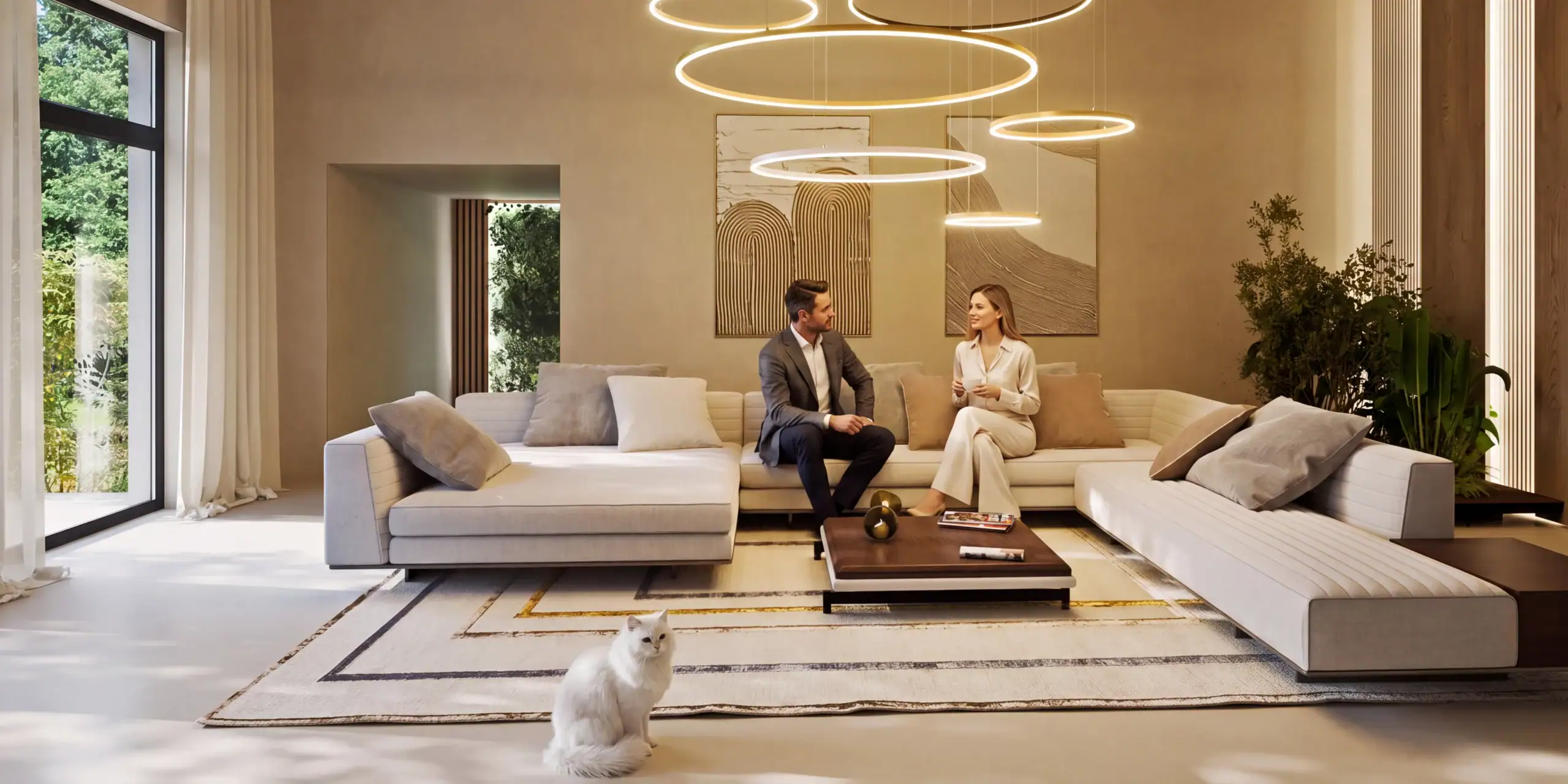 2:1-Innenraumvisualisierung eines luxuriösen Wohnraums als Animationsmotiv