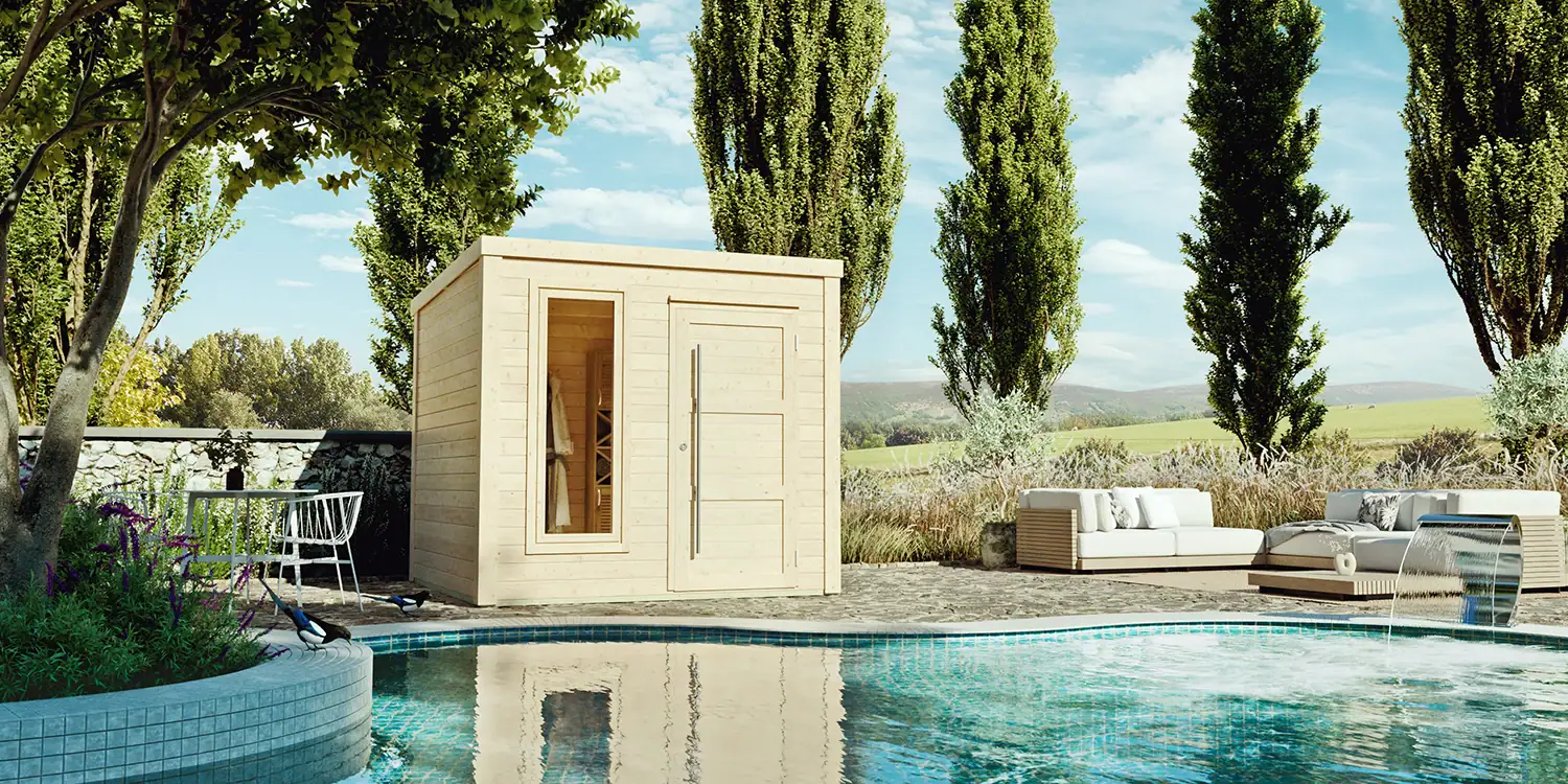 3D-Visualisierung eines Poolhauses als Gartenprodukt