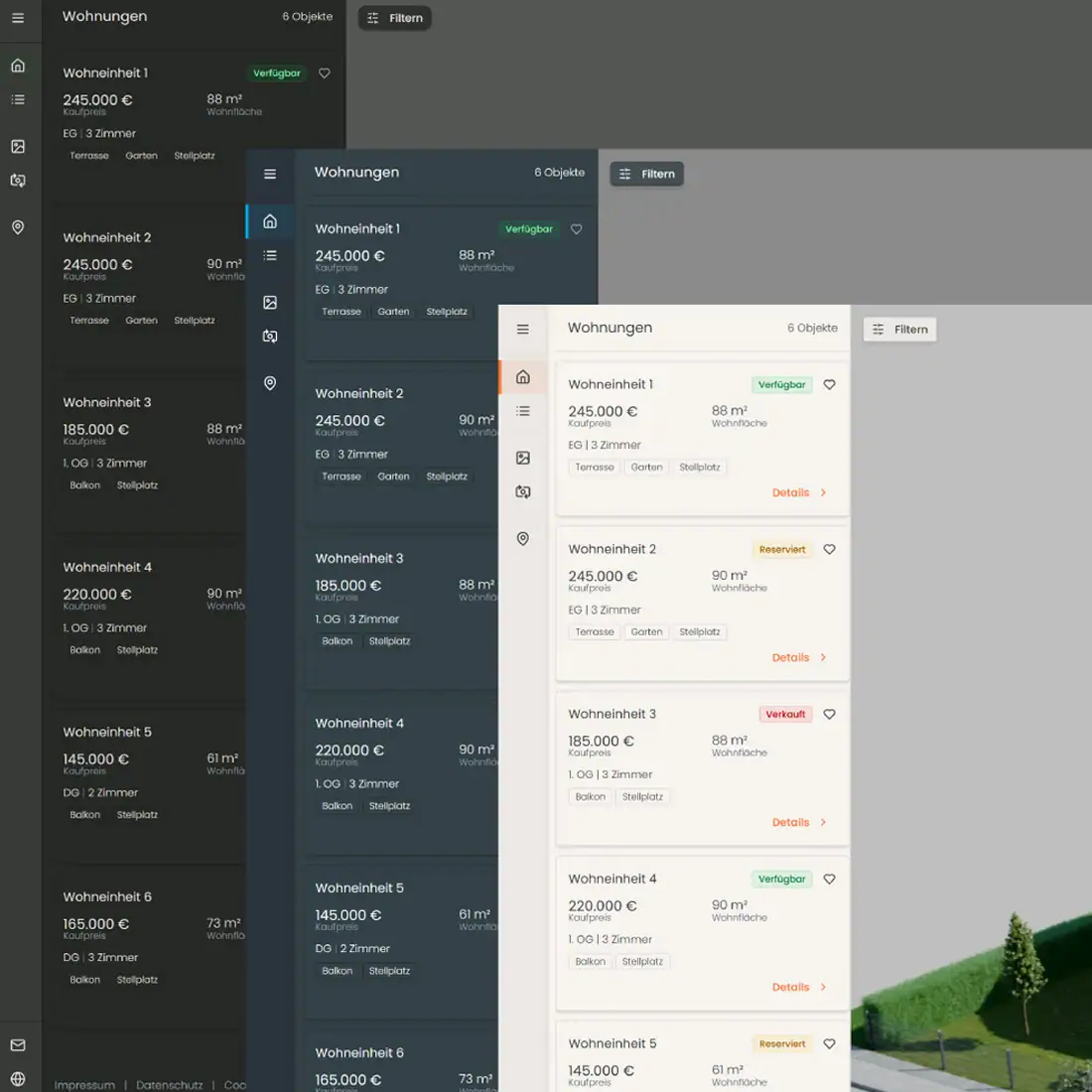 Interaktiver 3D-Wohnungsfinder mit Wohnungsliste