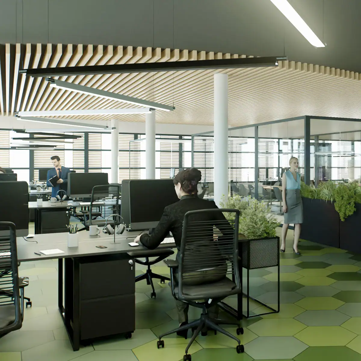 3D-Innenraumvisualisierung einer Büroetage