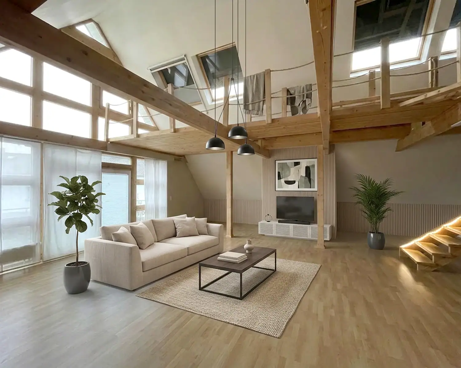 KI-gestütztes digitales Home Staging als 5:4-Vergleichsbild