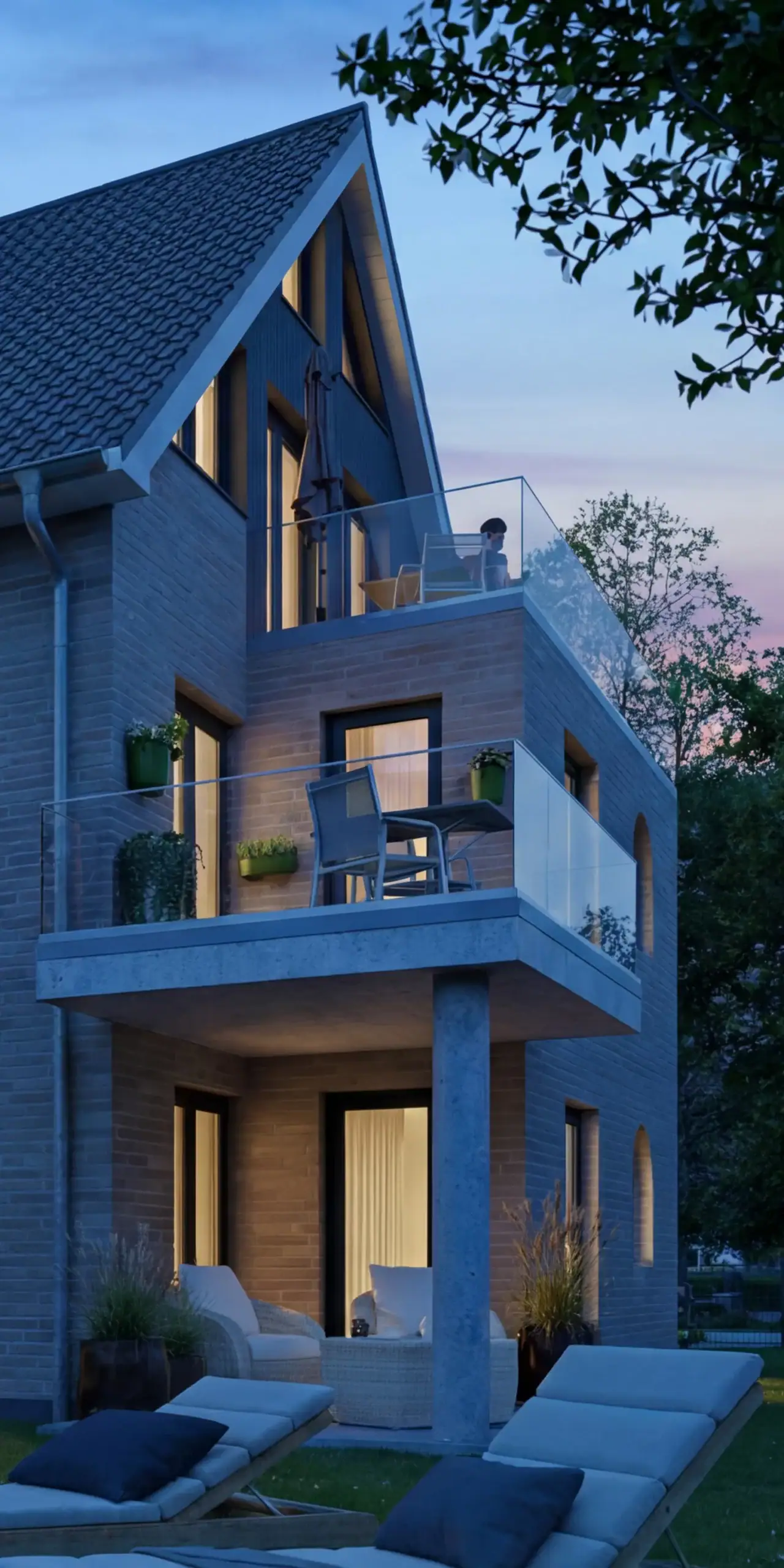 Hochformatige 3D-Architekturvisualisierung eines Mehrfamilienhauses von PURE3D