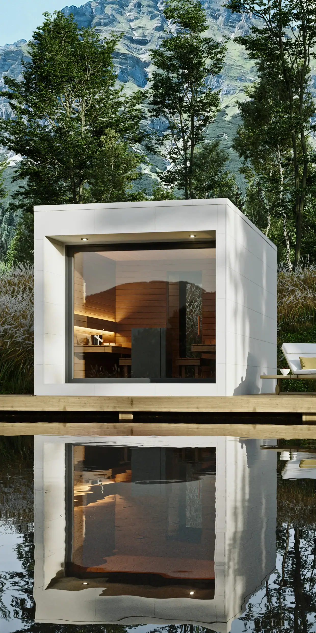 Saunahaus als fotorealistische Außenvisualisierung und 3D-Rendering von PURE3D