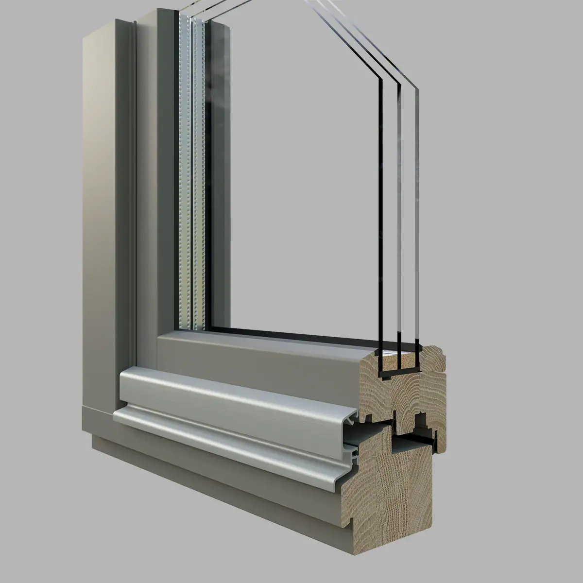 Technische 3D-Produktvisualisierung eines Dreifach-Fensters