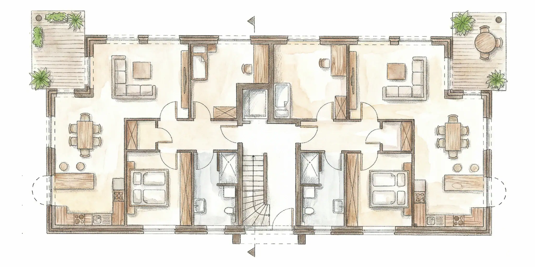 Möblierter Vermarktungsgrundriss im 2:1-Format für Immobilienexposés