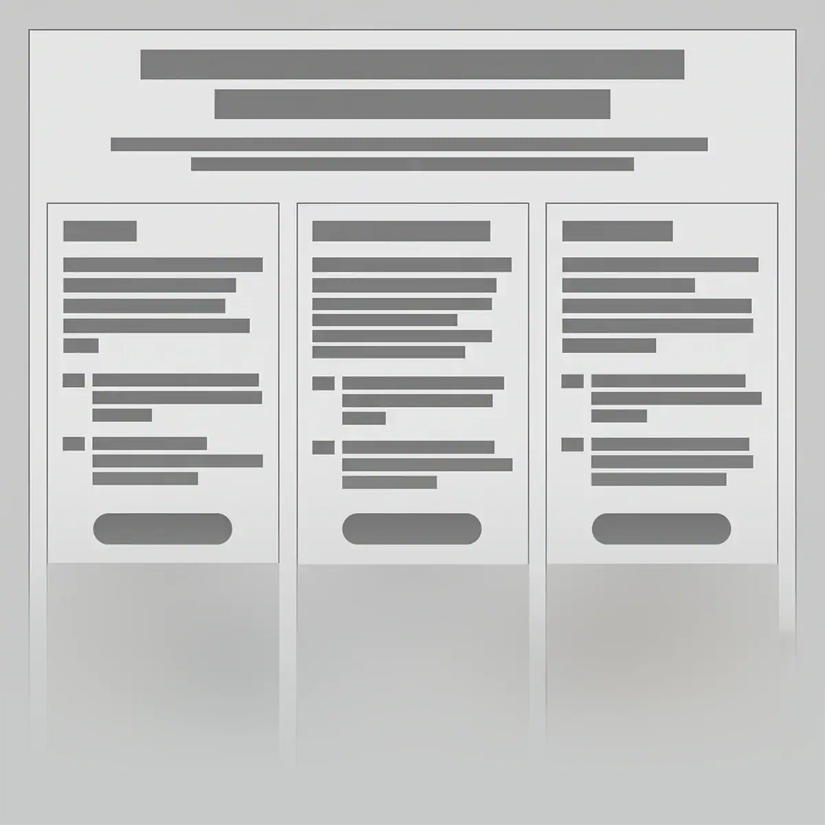 Shimmer-Ladezustand einer Projektwebsite mit drei Inhaltskarten
