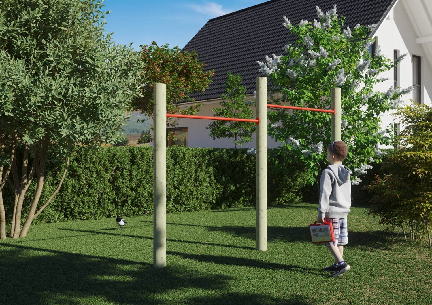 Visualisierung einer hölzernen Kletterstange für den Garten
